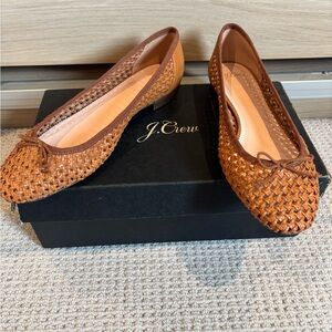 J. Crew Woven Leather Ballet Flats in Chestnut Brown